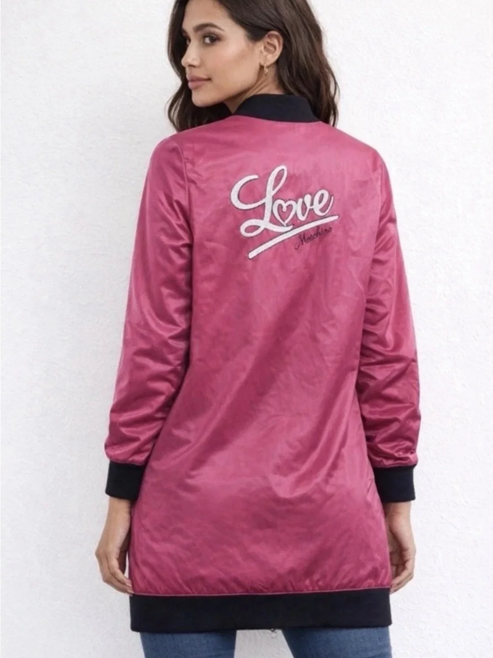 Love Moschino Pink Satin Bomber Jacket – Size 4  Small $580